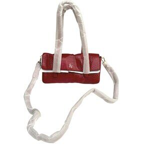 Frances Valentine Red Croc-Embossed Leather Shoulder Bag Long Strap Snap Closure